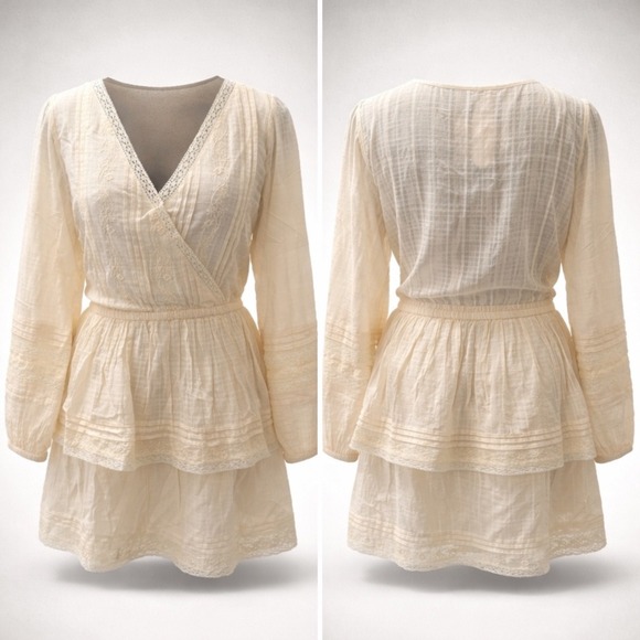 American Eagle Outfitters Dresses & Skirts - American Eagle Cream Lace Trim Embroidered Tiered Mini Dress Large 36154029 NEW